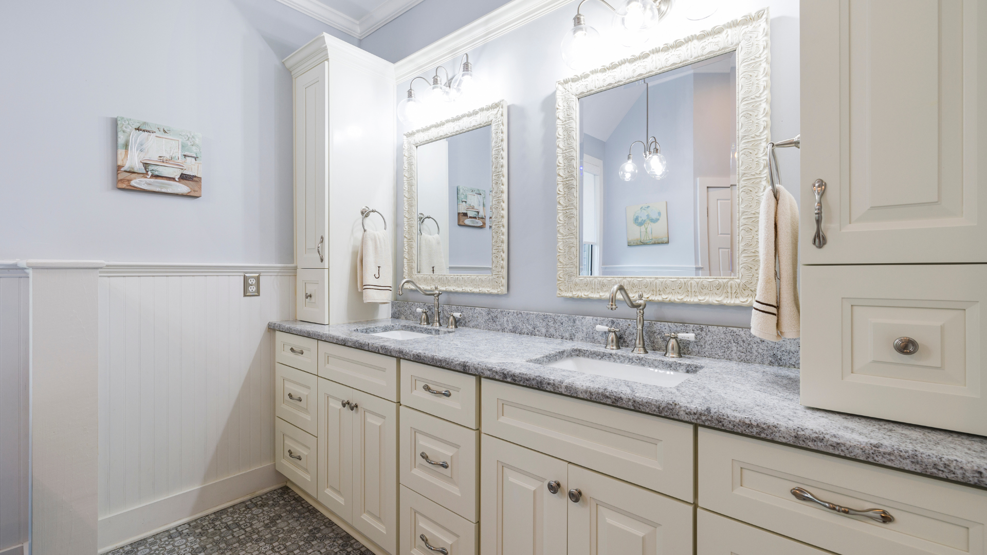 Bathroom Vanity Matching Cabinets, Counters, And Fixtures